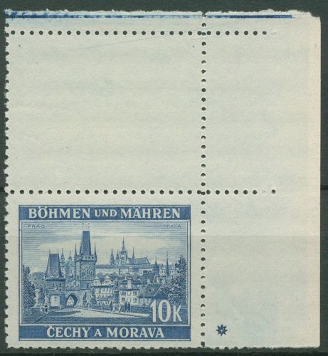 Böhmen & Mähren 1939 Ecke o. rechts m. Leerfeld 36 LSE-2 postfrisch, Kreuz/Stern