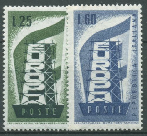 Italien 1956 Europa CEPT Stahlgerüst 973/74 mit Falz