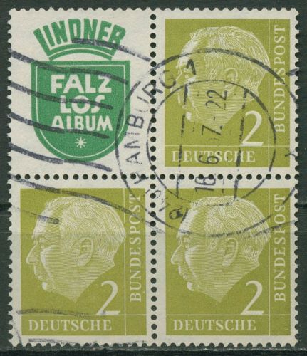 Bund 1956 Heuss Zusammendruck W 9 und 177 Paar im 4er-Block gestempelt