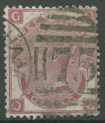 Großbritannien 1867 Königin Victoria 3 Pence, 28 Platte 10 gestempelt, Mängel
