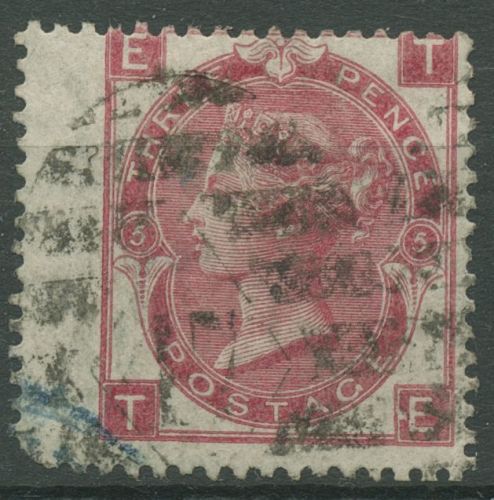 Großbritannien 1867 Königin Victoria 3 Pence, 28 Platte 5 gestempelt, Zahnfehler