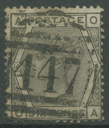 Großbritannien 1873 Königin Victoria 6 Pence, 44 Platte 14 gestempelt Zahnfehler