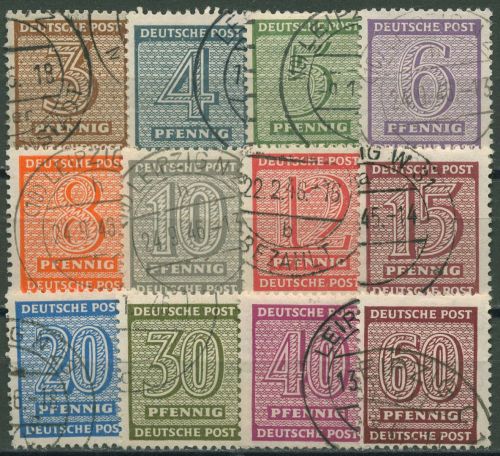 SBZ West-Sachsen 1945 Freimarken Ziffern mit WZ X 126/37 X gestempelt