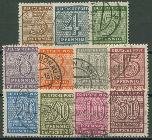 SBZ West-Sachsen 1945 Freimarken Ziffern mit WZ Y 126/37 Y gestempelt