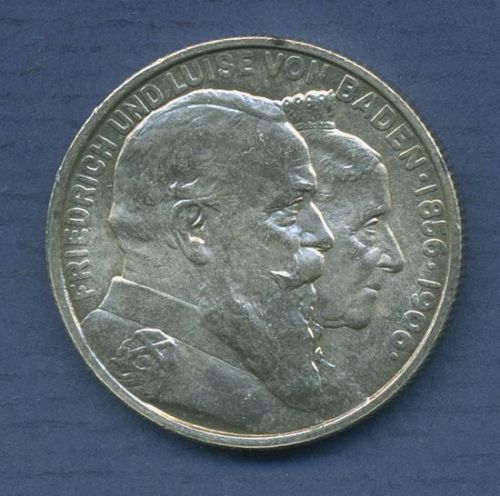 Baden 2 Mark 1906 Goldene Hochzeit Großherzog Friedrichs, J 34 fast st (m6718)