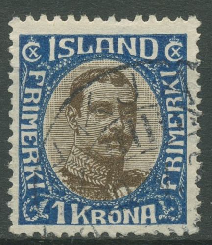 Island 1920 König Christian X. im Oval 96 gestempelt