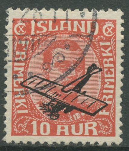 Island 1928 König Christian X., Aufdruck Flugzeug 122 gestempelt