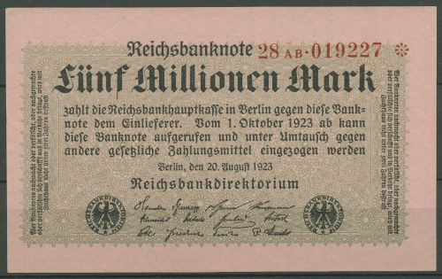 Dt. Reich 5 Millionen Mark 1923, DEU-117b FZ AB, leicht gebraucht (K1242)