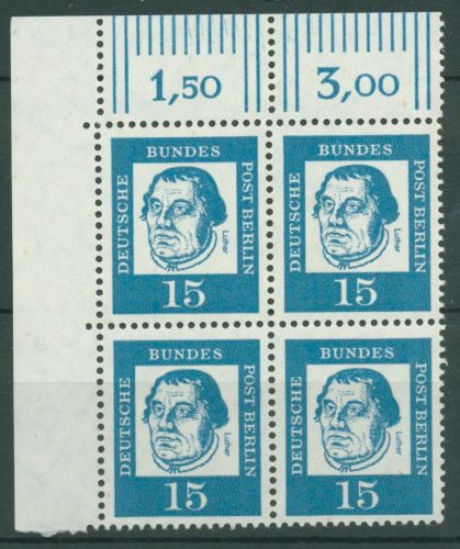Berlin 1961 Bedeutende Deutsche: Luther 203 4er-Block Ecke 1 postfrisch