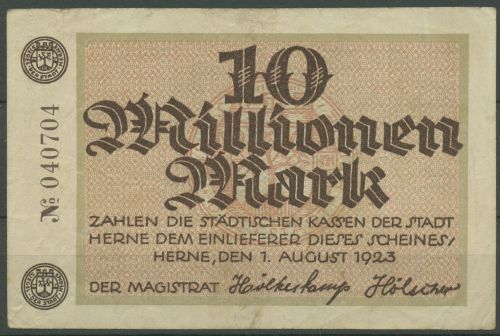 Herne 10 Millionen Mark 1923, Keller 2339 a, gebraucht (K1792)