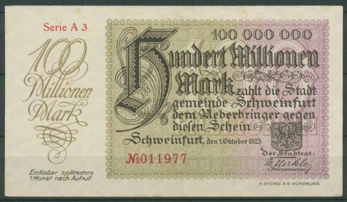 Schweinfurt 100 Millionen Mark 1923, Keller 5092 m, gebraucht (K1795)