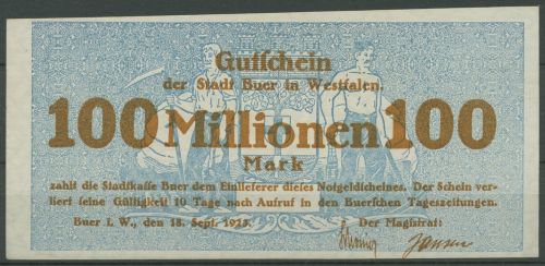 Buer Westfalen 100 Millionen Mark 1923, Keller 659 c, leicht gebraucht (K1797)