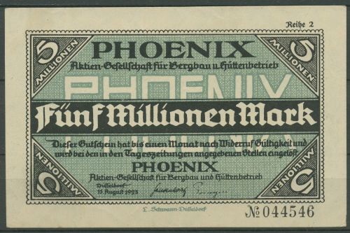Düsseldorf Phoenix-AG 5 Millionen Mark 1923, Keller 1170 r, gebraucht (K1800)