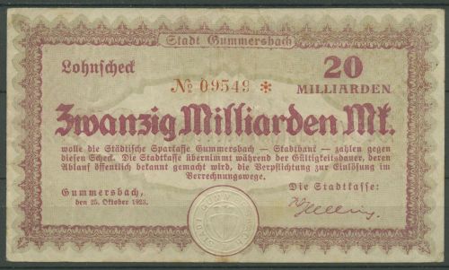 Gummersbach 20 Milliarden Mark 1923, Keller 2007 o, gebraucht (K1810)
