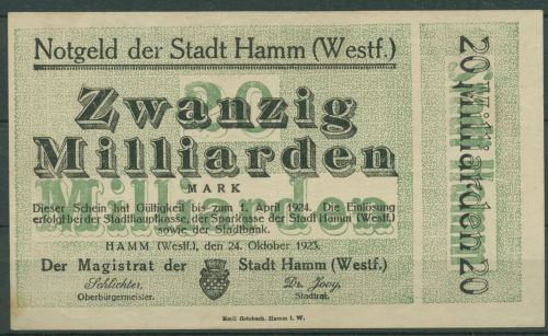 Hamm Westfalen 20 Milliarden Mark 1923, Keller 2141 f, leicht gebraucht (K1814)
