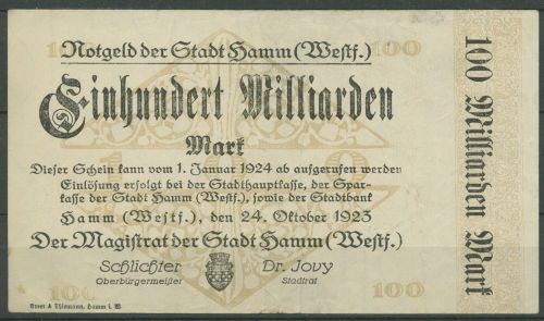 Hamm Westfalen 100 Milliarden Mark 1923, Keller 2141 i, leicht gebraucht (K1815)