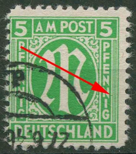 Bizone 1945 Am. Druck mit Plattenfehler 3 z II, Papier z gestempelt