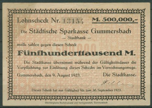 Gummersbach 500000 Mark 1923, Keller 2007 a, gebraucht (K1822)