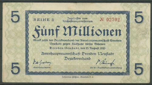 Dresden-Neustadt 5 Millionen Mark 1923 Reihe B, Keller 1121 c, gebraucht (K1831)