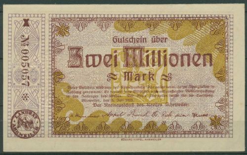 Ahrweiler 2 Millionen Mark 1923, Keller 28 a.42, fast kassenfrisch (K1835)