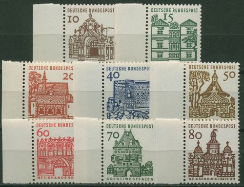 Bund 1964/65 Bauwerke klein Bogenmarken 454/61 Rand links postfrisch