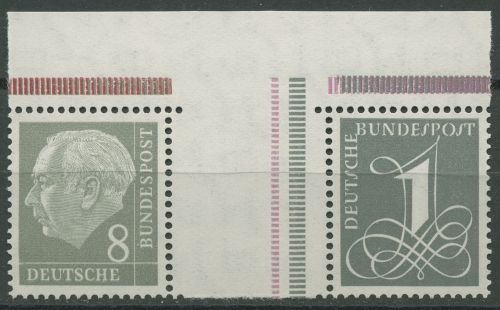 Bund 1960 Heuss/Ziffer (WZ lg.) Zusammendruck Oberrand WZ 15 aIV YII OR postfr.