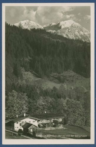Gasthaus Zipfhäusl mit Göllgruppe Berchtesgadener Alpen, ungebraucht (AK2078)
