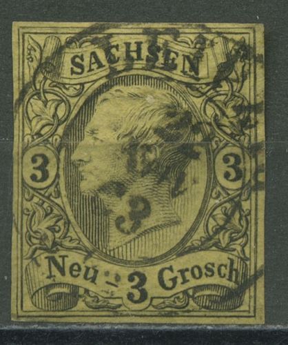 Sachsen 1855 König Johann I, 11 auf gelb gestempelt, schönes Stück