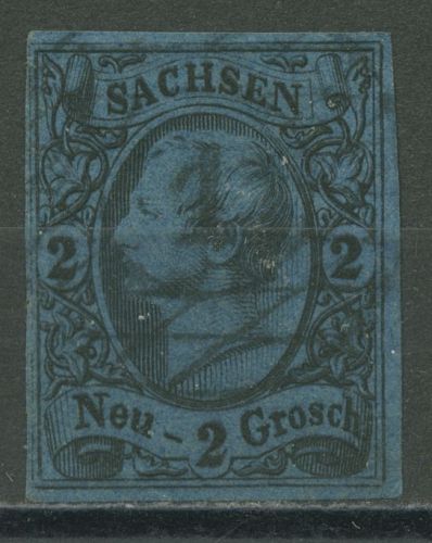Sachsen 1855 König Johann I, 10 a auf mittelblau gestempelt
