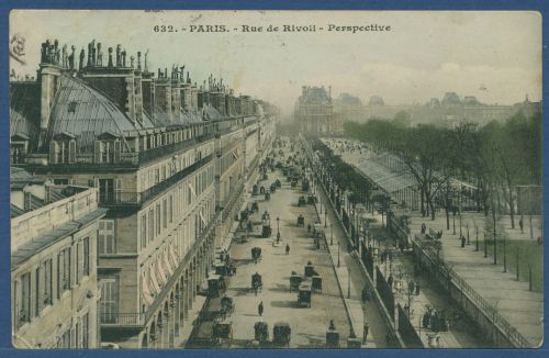 Paris Rue de Rivoli Jardin des Tuileries, gelaufen 1908 Marke fehlt (AK4957)