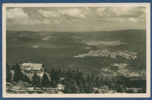 Blick vom Arber nach Eisenstein-Lackaberg, Panzer, gelaufen Marke fehlt (AK4824)