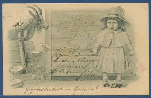 Fröhliche Ostern Mädchen und Ziege, gelaufen 1904 (AK4997)