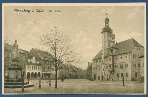 Eisenberg in Thüringen Marktplatz, gelaufen 1936 (AK4993)
