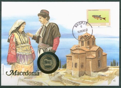 Mazedonien 1993 Kirche Trachten Numisbrief 1 Denar (N263)