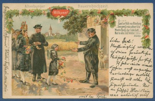 Altenburger Bauernhochzeit Trachten, gelaufen 1912 (AK5036)