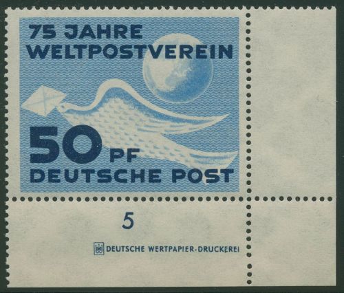 DDR 1949 75 Jahre Weltpostverein Ecke 4 mit Druckerzeichen 242 DZ postfrisch