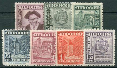 Andorra 1948 Nationale Symbole 44/50 postfrisch, teils Zahn-/Gummifehler