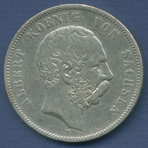 Sachsen 5 Mark Silber Kursmünze 1875 E, König Albert, J 122 s-ss (m6750)
