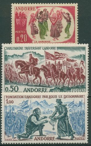 Andorra (frz.) 1963 Geschichte Volkstanz Karl der Große 179/81 mit Falz