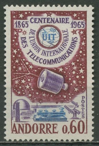 Andorra (frz.) 1965 100 Jahre Fernmeldunion ITU, Satellit 193 mit Falz