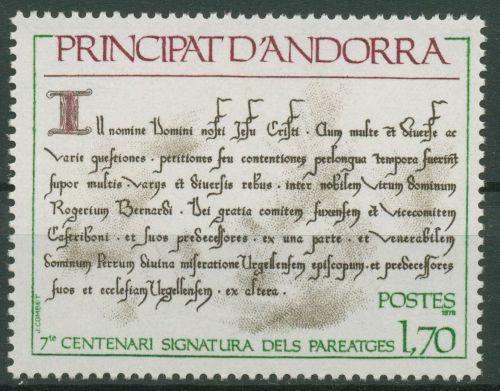 Andorra (frz.) 1978 700 Jahre Paréage-Vertrag 294 postfrisch