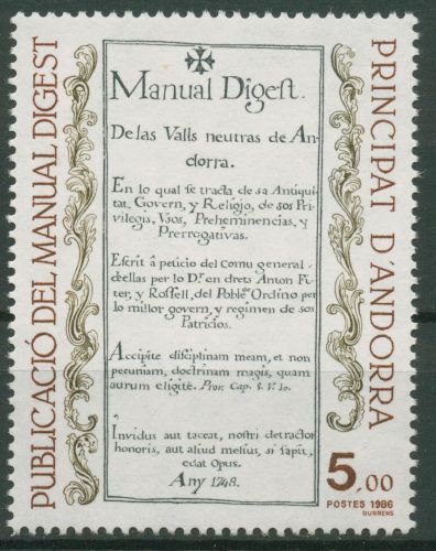 Andorra (frz.) 1986 Kunst "Manual Digest" 373 postfrisch