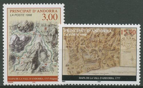 Andorra (frz.) 1998 Landkarte Andorra 529/30 postfrisch