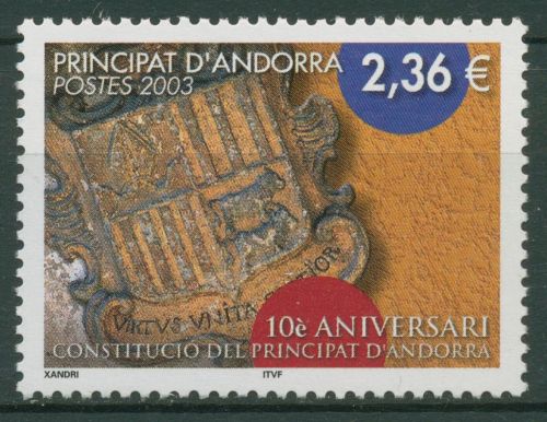 Andorra (frz.) 2003 10 Jahre Verfassung Wappen 598 postfrisch