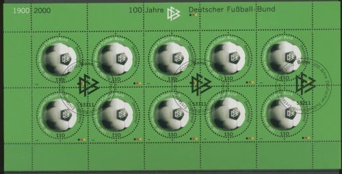Bund 2000 100 Jahre Dt. Fußball-Bund DFB Kleinbogen 2091 K gestempelt (C15442)