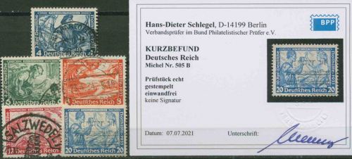 Dt. Reich 1933 Nothilfe Wagner Zähnung B, 500/05 B gestempelt geprüft Befund