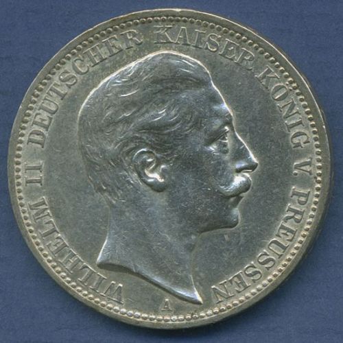 Preußen 3 Mark 1909 A, Kaiser Wilhelm II., J 103 vz+ (m6766)