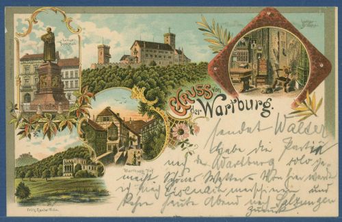 Gruß von d. Wartburg Fritz Reuter-Villa Luther-Stübchen, gelaufen 1898 (AK5057)
