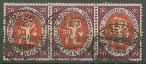 Dt. Reich 1919 Nationalversammlung Weimar 110 c 3er-Streifen gestempelt geprüft