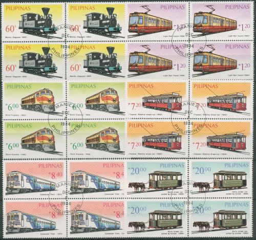 Philippinen 1984 Eisenbahn Lokomotiven 1639/44 4er-Blöcke gestempelt